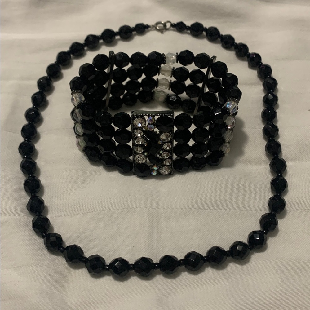 Black Beaded Necklace and Bracelet Set